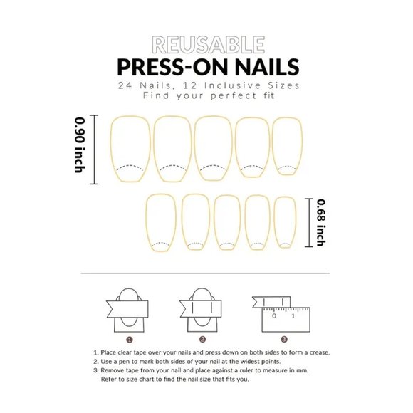 NWT PressOn Nails, Medium Square Glitter French False Nails With Artificial Gems - Picture 5 of 5